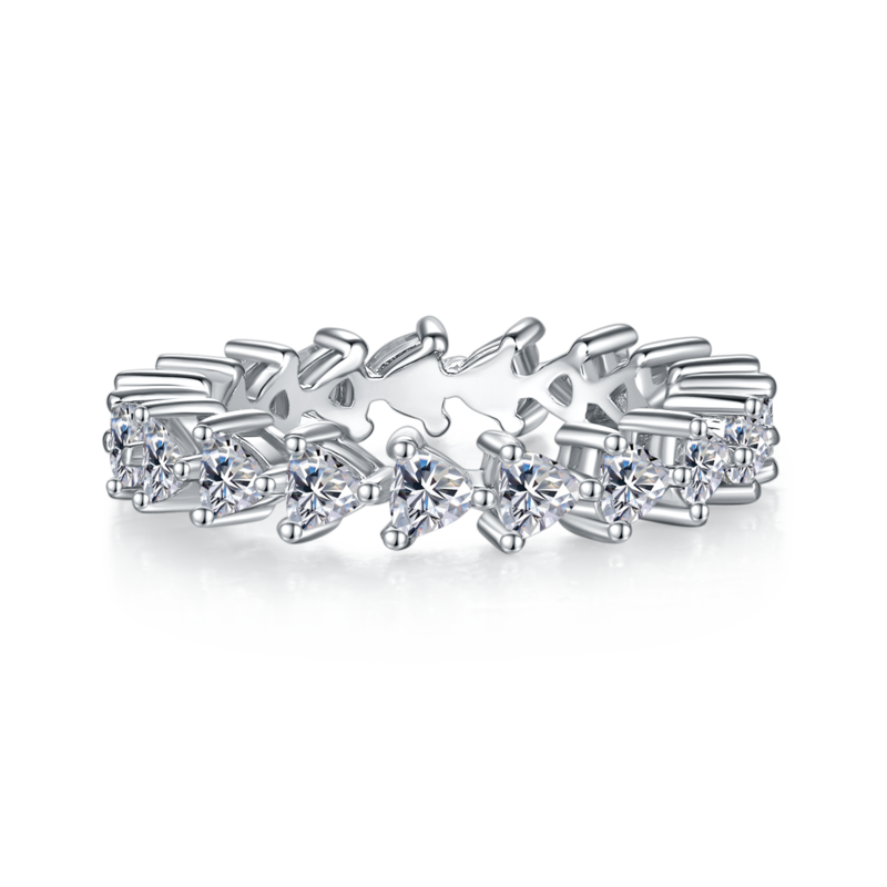Triangle full body lined ring S925 silver plated platinum moissanite diamond women's ring 2.0 carats D-grade